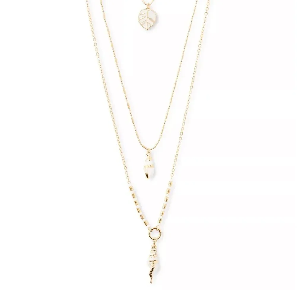 NWT LUCKY BRAND Gold-Tone Shell Charm Layered Necklace, 31